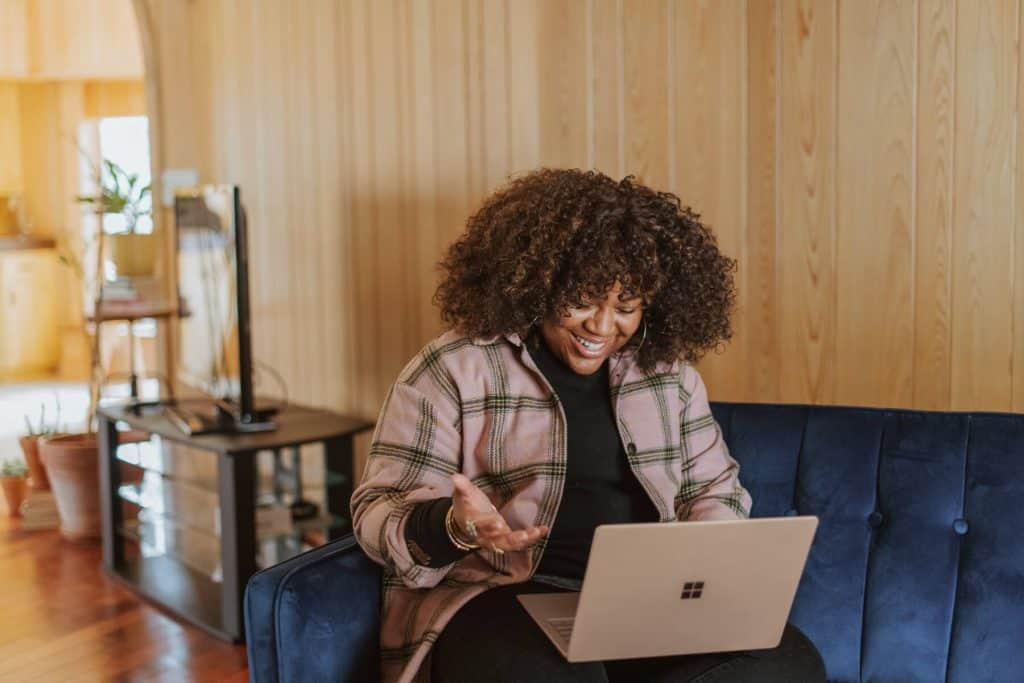 Woman working from home on her laptop