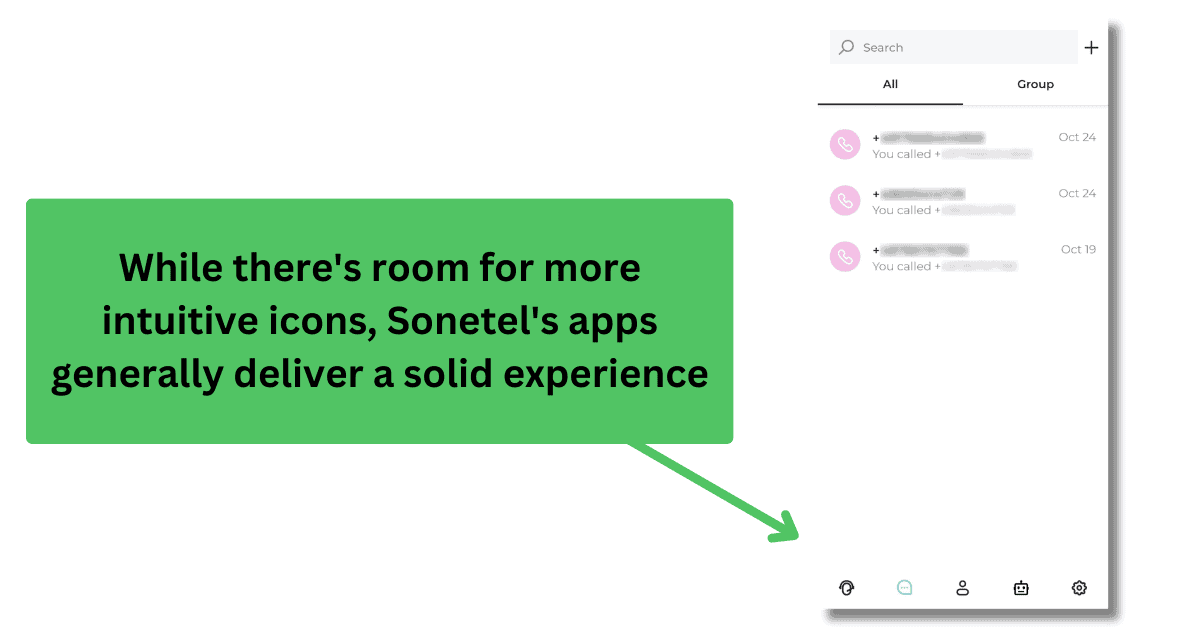 A look at Sonetel's mobile user interface.